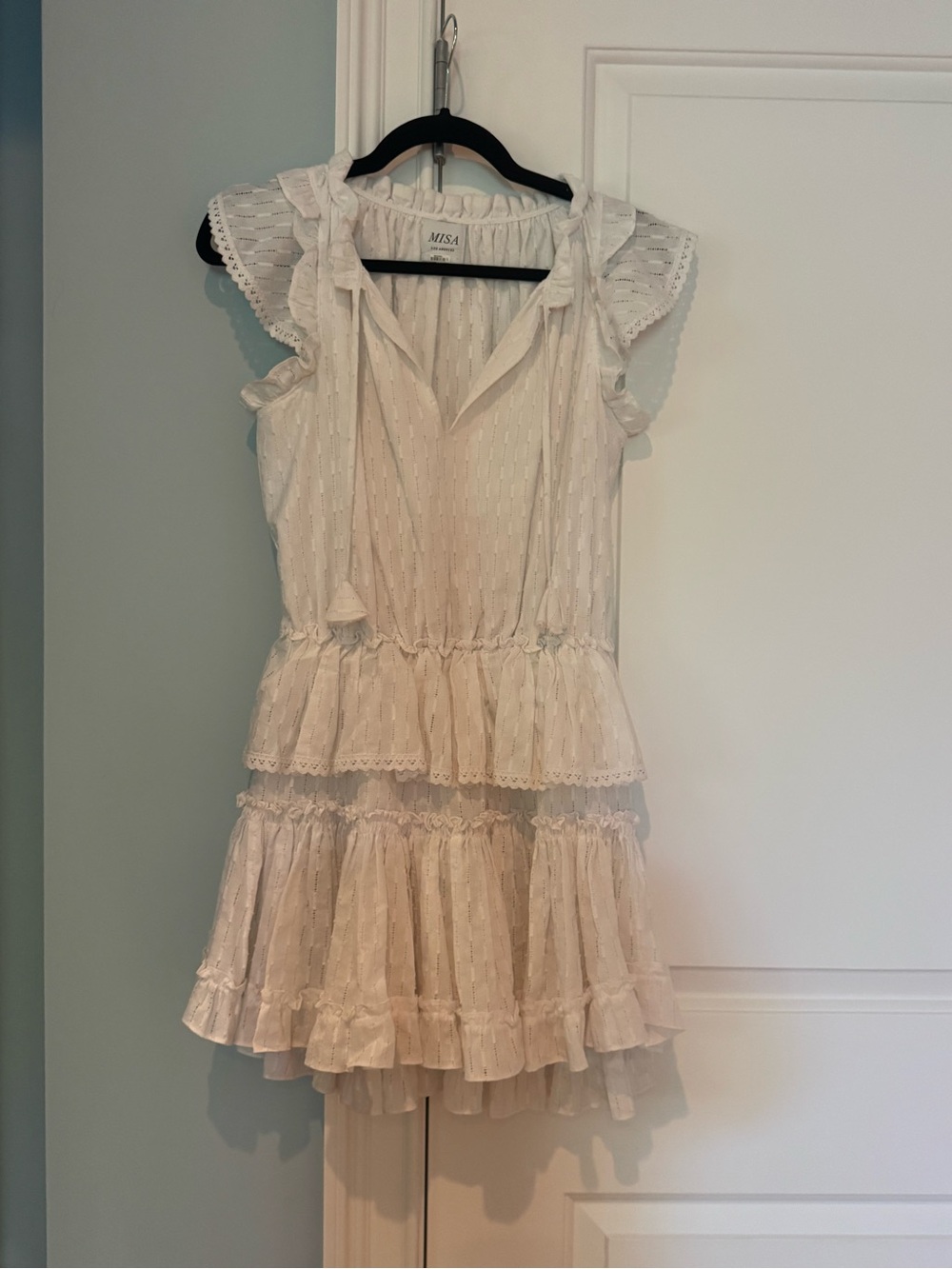 MISA Los Angeles White Ruffle Tiered Mini Dress Size XS
